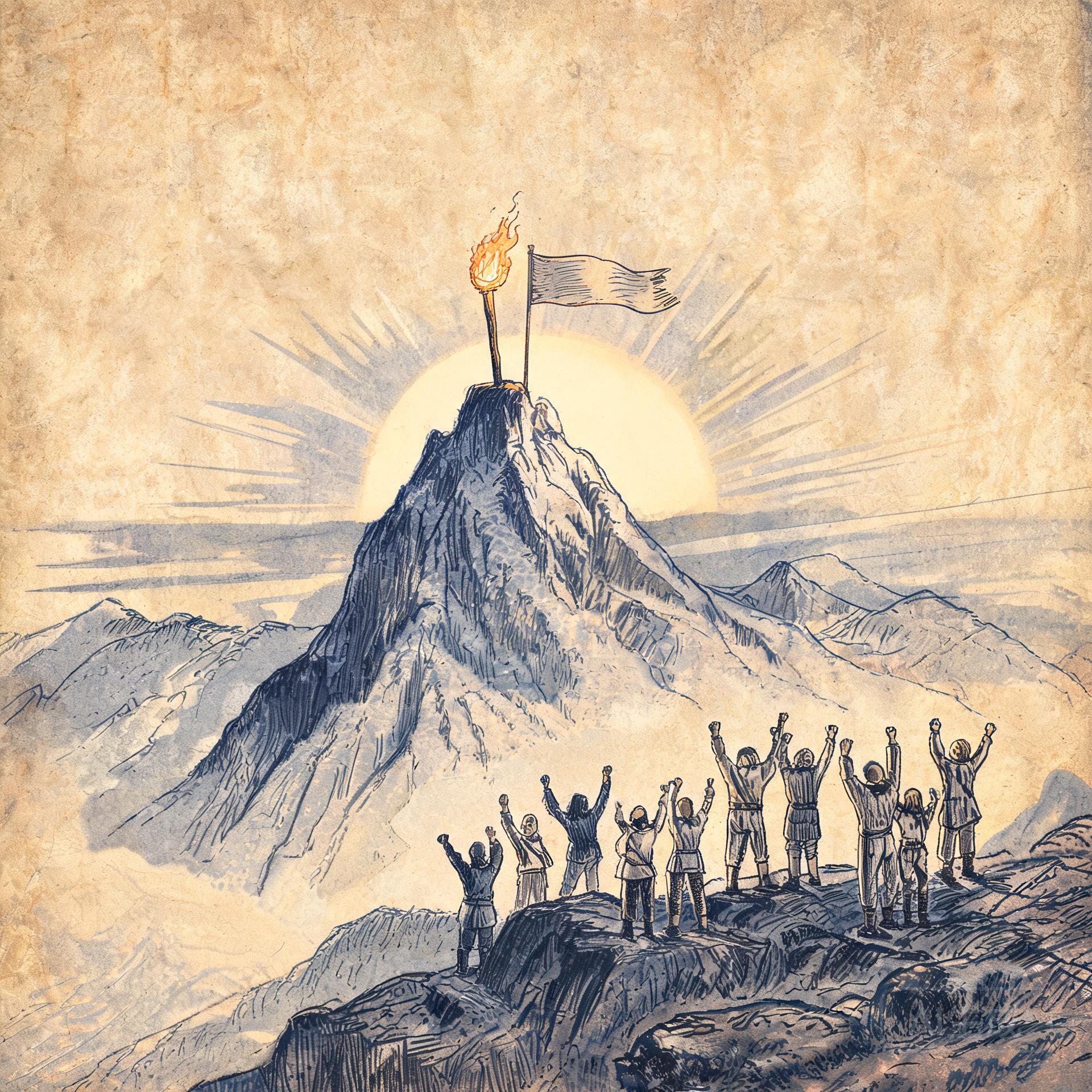 巅峰插图,山顶旗帜与火炬